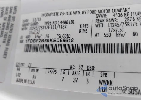 2019 Ford F-250 Xl from USA, damaged, VIN 1FDBF2B69KED68618